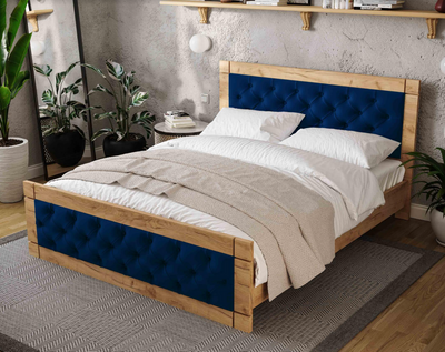 ➤Цена   Купить Кровать двухспальная с мягким изголовьем 160х200 синяя ➤Синий ➤Кровати двухспальные➤VDЕN➤44035841.4ВИОРД фото