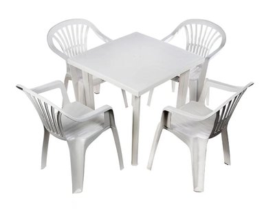 ➤Ціна 4 560 грн  Купити Комплект садовый стол пластиковый нераскладной + 4 кресла белый➤Білий ➤Садовый комплект➤Italiya-НСМ➤2800000010829.САДГ фото
