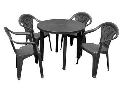 ➤Ціна 4 829 грн  Купити Комплект садовый стол круглый + 4 кресла пластик антрацит➤Чорний ➤Садовый комплект➤Italiya-НСМ➤2800000010713.САДГ фото