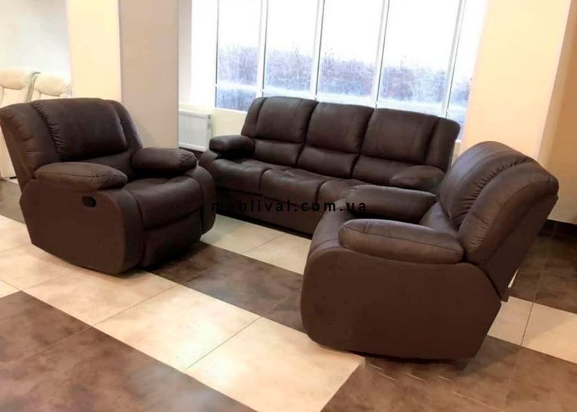 ➤Цена 59 517 грн  Купить Комплект мягкой мебели диван Мералат и два кресла Реклайнер ППУ Дизайн 5 ➤Коричневый ➤Комплекты диван + кресла➤M_S-КОМП➤440303369М.4 фото