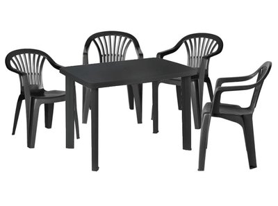 ➤Ціна 4 829 грн  Купити Комплект стол пластиковый садовый + стулья 4 пластик антрацит➤Чорний ➤Садовый комплект➤Italiya-НСМ➤2800000018597САД фото