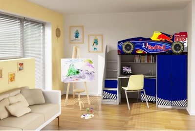 ➤Цена   Купить Кровать-чердак комната машина Гонка синяя F-1 80х170 ➤ ➤Кровати двухъярусные➤VDЕ➤144545.14ВИОРД1 фото