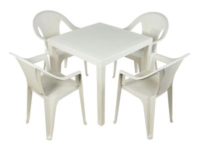 ➤Ціна 5 366 грн  Купити Мебель под ротанг стол + 4 стула пластик белый➤Білий ➤Садовый комплект➤Italiya-НСМ➤2800000019327САДГ фото