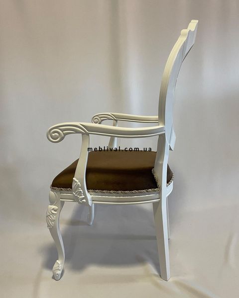➤Цена 10 320 грн  Купить Белый стул деревянный с подлокотниками Натан обивка бархат коричневый ➤Белый ➤Стул с подлокотниками деревянный ➤Агросвит ФК➤6601897ПЛМ фото