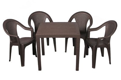 ➤Ціна 5 366 грн  Купити Мебель под ротанг стол + 4 стула пластик коричневый➤Коричневий ➤Садовый комплект➤Italiya-НСМ➤2800000018634САДГ фото