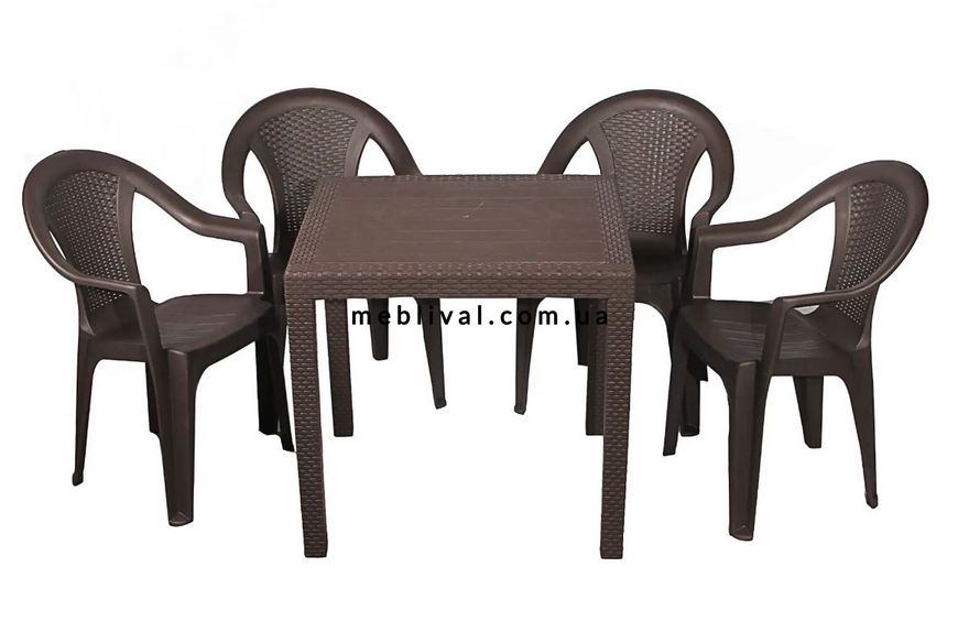 ➤Цена 5 366 грн  Купить Мебель под ротанг стол + 4 стула пластик коричневый ➤Коричневый ➤Садовый комплект➤Italiya-НСМ➤2800000018634САДГ фото