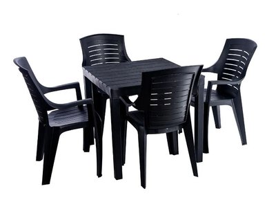 ➤Цена 8 085 грн  Купить Пластиковый комплект стол + кресла садовые 4 шт антрацит ➤Черный ➤Садовый комплект➤Italiya-НСМ➤2800000019211САД фото