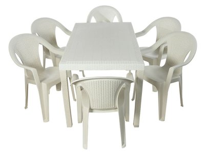 ➤Ціна 8 448 грн  Купити Набор пластиковой мебели стол + 6 стульев под ротанг белый➤Білий ➤Садовый комплект➤Italiya-НСМ➤2800000019310САДГ фото