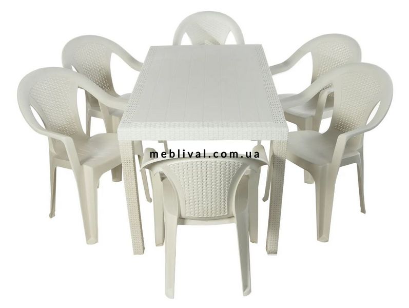 ➤Цена 8 448 грн  Купить Набор пластиковой мебели стол + 6 стульев под ротанг белый ➤Белый ➤Садовый комплект➤Italiya-НСМ➤2800000019310САДГ фото