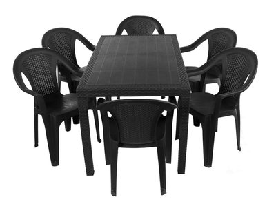 ➤Ціна   Купити Набор пластиковой мебели стол + 6 стульев под ротанг антрацит➤Зелений ➤Садовый комплект➤Italiya-НСМ➤2800000018603САДГ фото