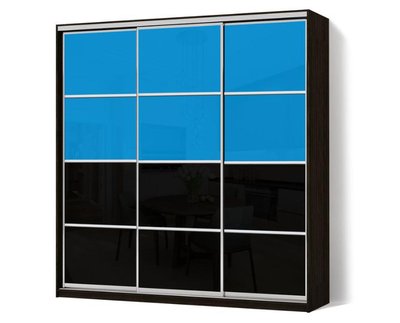 ➤Цена 15 303 грн  Купить Шкаф-купе Стандарт трехдверный с фасадами комбинированными (цветное стекло+зеркало тонированное) черный с синим ➤ ➤Шкафы купе трехдверные➤L&D➤440304597матр.6 фото