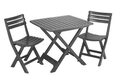 ➤Цена   Купить Комплект садовой мебели стол раскладной 79х72х70 + складные стулья 2 шт пластик антрацит ➤Черный ➤Садовый комплект➤Italiya-НСМ➤3536САДГ фото
