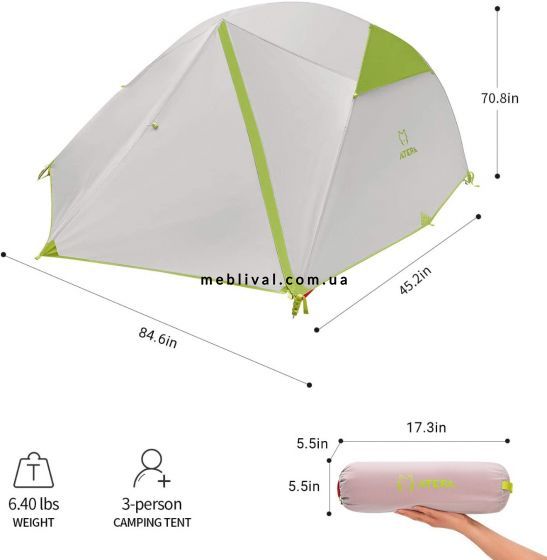 ➤Цена 9 159 грн UAH Купить Ультралегкая палатка Atepa HIKER III(AT2003) LIGHTGREY ➤Серый ➤Палатки и зонты➤KingCamp➤AT2003GR фото