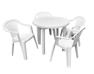 ➤Ціна 4 455 грн  Купити Комплект садовый стол круглый + 4 кресла пластик белый➤Білий ➤Садовый комплект➤Italiya-НСМ➤2800000010690.САДГ фото
