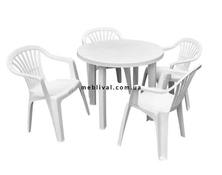 ➤Цена 4 455 грн  Купить Комплект садовый стол круглый + 4 кресла пластик белый ➤Белый ➤Садовый комплект➤Italiya-НСМ➤2800000010690.САДГ фото