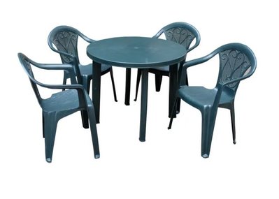 ➤Ціна 4 829 грн  Купити Комплект садовый стол круглый + 4 кресла пластик зеленый➤Чорний ➤Садовый комплект➤Italiya-НСМ➤2800000010706.САДГ фото