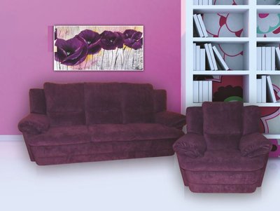 ➤Цена 43 595 грн  Купить Комплект мягкой мебели диван раскладной Седафлекс + кресло нераскладное ППУ Дизайн 2 ➤фиолетовый ➤Комплекты диван + кресла➤M_S-КОМП➤440300180М.2 фото
