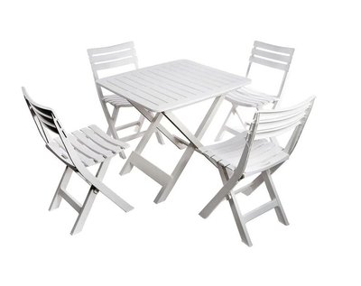 ➤Цена   Купить Комплект садовой мебели стол раскладной 79х72х70 + складные стулья 4 шт пластик белый ➤Белый ➤Садовый комплект➤Italiya-НСМ➤3537САДГ фото