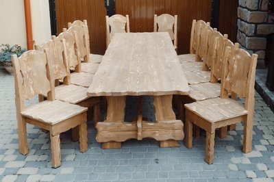 ➤Цена 28 605 грн UAH Купить Комплект стол Тналта нераскладной со стульями 10 шт деревянный под старину ➤Горіх ➤Комплект - стол стул лавки➤МЕКО➤0112МЕКО1 фото