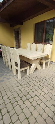 ➤Цена 24 075 грн UAH Купить Комплект стол Ски нераскладной со стульями 8 шт деревянный под старину ➤Бук натуральний ➤Комплект - стол стул лавки➤МЕКО➤0114МЕКО фото