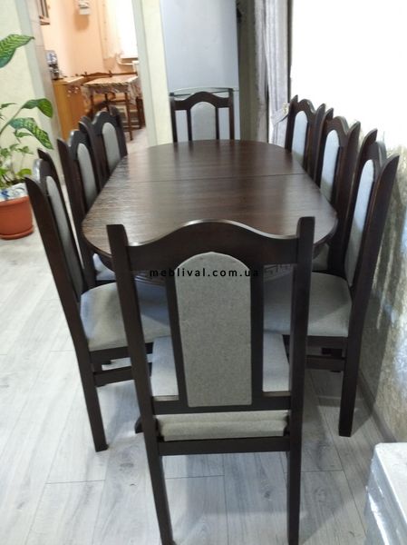 ➤Цена 16 260 грн  Купить Стол и стулья из дерева для гостиной 1+8 Брен Нью (1200х800 +400) ➤Орех темный ➤Комплекты обеденные деревянные➤Агросвит Б➤440303030ПЛМ фото