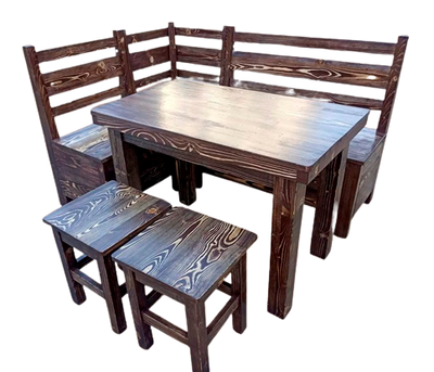 ➤Цена 24 355 грн UAH Купить Кухонный уголок Крам со столом 120х80 + табурет 2 шт деревянные под старину ➤Горіх ➤Комплект - стол стул лавки➤МЕКО➤0224МЕКО1 фото