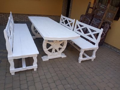 ➤Цена 47 445 грн  Купить Белый комплект деревянный Релеван стол + лавки 4 штуки ➤Белый ➤Столовые комплекты под старину➤Агросвит 4С➤440302877.1ПЛМ фото