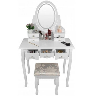 ➤Цена   Купить Туалетный столик Алосайна зеркало круглое с 4 маленькими и 3 большим ящиками + мягкий стул Дизайн 2 ➤ ➤Трюмо➤Агросвит➤440303038.1ПЛМБ фото