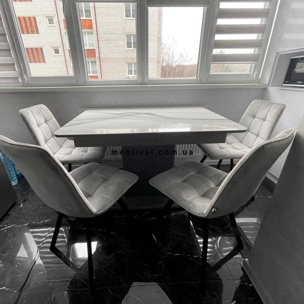 ➤Цена 21 600 грн UAH Купить Комплект кухонный стол Notsob Т 110х70(+35) Стандарт белый + стул Maj 4 шт серый ➤графіт + сірий ➤Стол и стул кресло➤Maj➤0208JAM фото