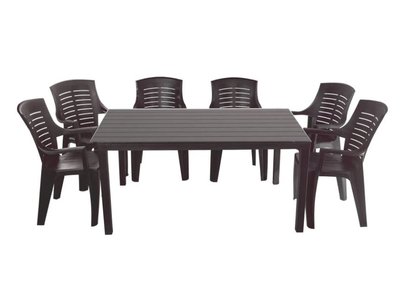 ➤Ціна 11 935 грн  Купити Комплект садовой мебели стол нераскладной + 6 стульев пластик коричневый➤Коричневий ➤Садовый комплект➤Italiya-НСМ➤2800000019242САДГ фото