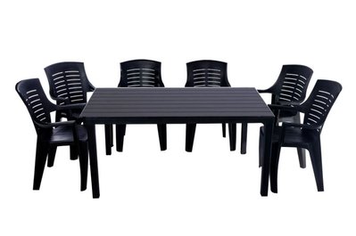 ➤Ціна 11 935 грн  Купити Комплект садовой мебели стол нераскладной + 6 стульев пластик антрацит➤Чорний ➤Садовый комплект➤Italiya-НСМ➤2800000019235САДГ фото