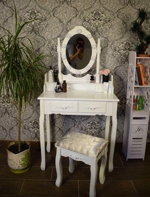 ➤Цена   Купить Туалетный столик с зеркалом Альбонс + мягкий стул, цвет белый Дизайн 2 ➤ ➤Трюмо➤Агросвит➤440303040ПЛМБ фото