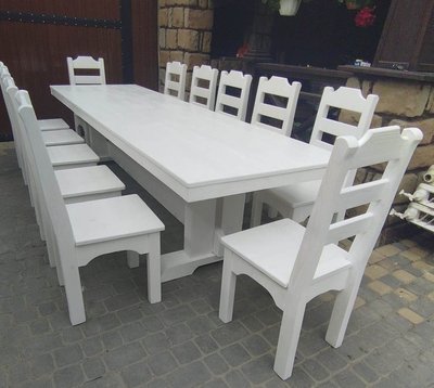 ➤Цена 32 900 грн UAH Купить Комплект стол обеденный 120х80 со стульями 10 шт под старину ➤Белый ➤Комплект - стол стул лавки➤МЕКО➤0226МЕКО1 фото