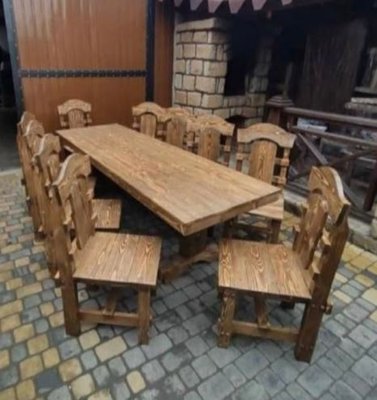 ➤Ціна 25 000 грн UAH Купити Комплект стіл обідній 120х80 зі стільцями 8 шт під старовину➤Горіх ➤Комплект - стол стул лавки➤МЕКО➤0228МЕКО1 фото