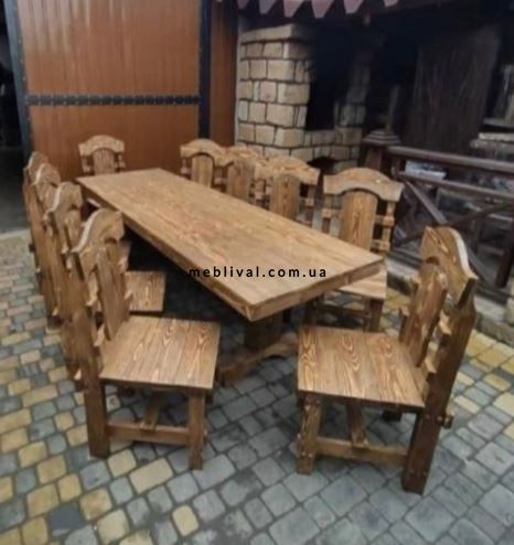➤Цена 25 000 грн UAH Купить Комплект стол обеденный 120х80 со стульями 8 шт под старину ➤Горіх ➤Комплект - стол стул лавки➤МЕКО➤0228МЕКО1 фото