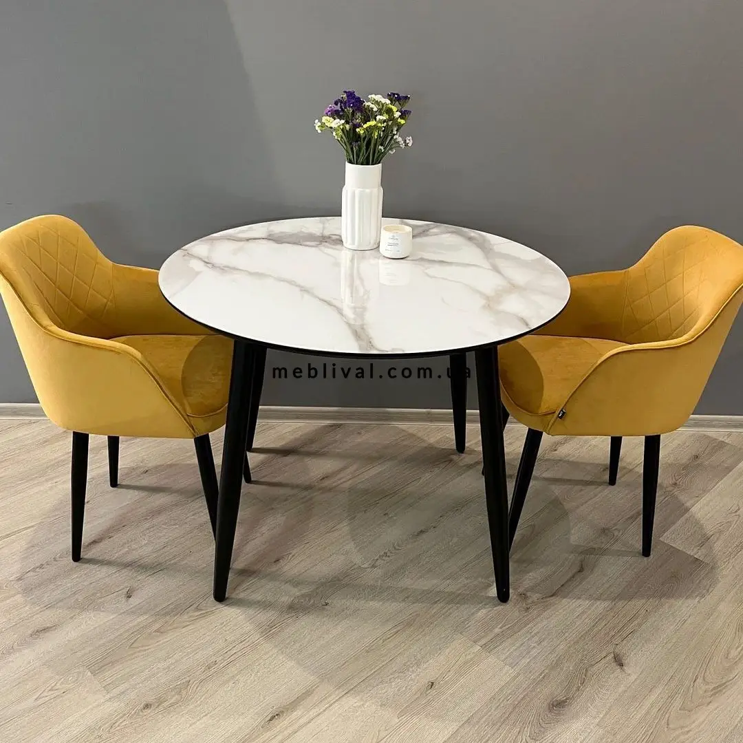 Комплект круглый кухонный стол Revilo + стул Oced 4 шт желтый