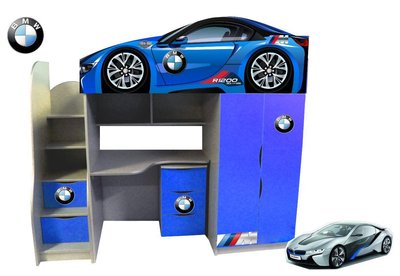 ➤Цена 14 310 грн  Купить Кровать-чердак комната машина BMW синяя с комодом ➤ ➤Кровати двухъярусные➤VDЕ-Н➤144545.1ВИОРД1КОМ фото