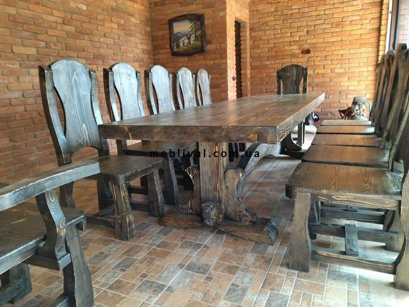 ➤Цена 45 423 грн UAH Купить Гарнитур столовый под старину стол 90х200 + 12 стульев Алберто ➤Орех темный ➤Комплект - стол стул лавки➤Агросвит 4С➤5503668ПЛМ фото