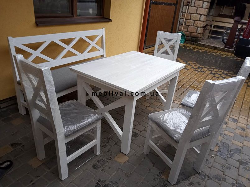 ➤Цена 24 125 грн UAH Купить Комплект стол 160х80 нераскладной с лавкой и стульями 4 шт деревянный под старину ➤Горіх ➤Комплект - стол стул лавки➤Rotanes➤0100МЕКО фото