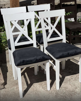➤Ціна 3 137 грн  Купити Белый стул деревянный для современной обеденной зоны велюр черный Риньяк➤Білий ➤Стулья деревянные➤Агросвит 1С➤440302880.1ПЛМ фото