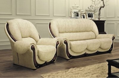 ➤Ціна 49 945 грн  Купити Комплект диван раскладной + кресло нераскладное с накладками деревянными ППУ бежевый➤Білий ➤Комплекты диван + кресла➤Ю_Н➤440310647юд113 фото