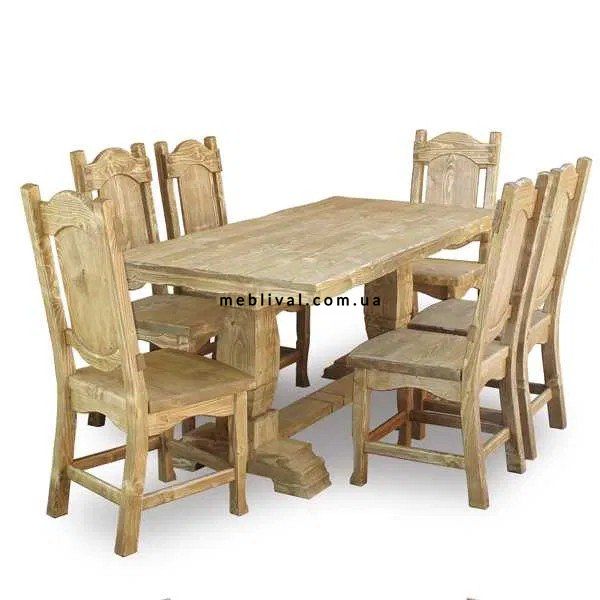 ➤Цена 20 105 грн UAH Купить Комплект стол 200х80 нераскладной + стулья 6 шт деревянный под старину ➤Бук натуральний ➤Комплект - стол стул лавки➤Rotanes➤0101МЕКО фото
