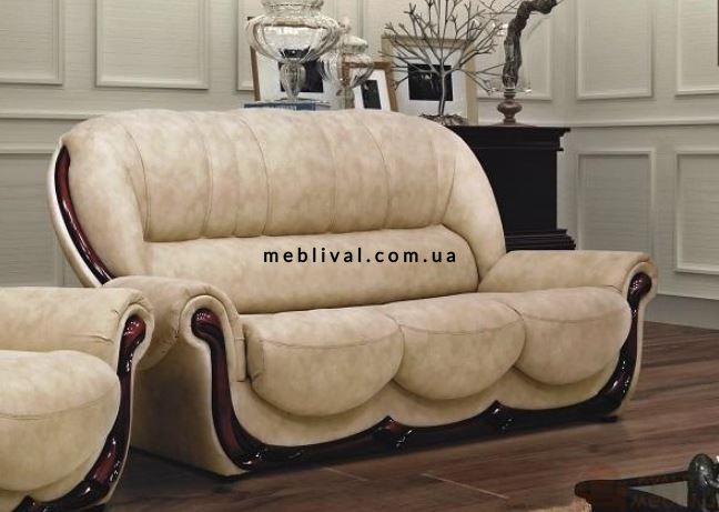➤Цена 49 945 грн  Купить Комплект диван раскладной + кресло нераскладное с накладками деревянными ППУ бежевый ➤Белый ➤Комплекты диван + кресла➤Ю_Н➤440310647юд113 фото