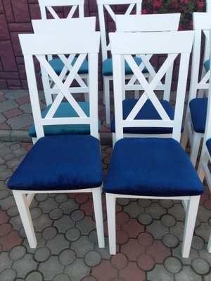 ➤Ціна 3 137 грн  Купити Белый стул деревянный для современной обеденной зоны ткань синяя Риньяк➤Білий ➤Стулья деревянные➤Агросвит 1С➤440302880ПЛМ фото
