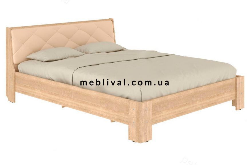 ➤Цена 10 441 грн  Купить Кровать двуспальная 160х200 ДСП Дуб тахо/ кожзам белый ➤дуб тахо ➤Кровати двухспальные➤ПЕХ➤440312552,4ПЕХ фото