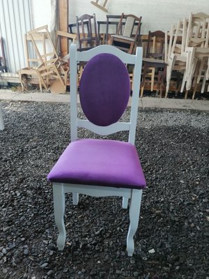 ➤Ціна 1 650 грн  Купити Белый стул деревянный для гостиной Шейн обивка фиолет➤Білий ➤Стулья деревянные➤Агросвит Б➤666030.3ПЛМ фото