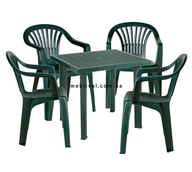 ➤Ціна 4 829 грн  Купити Комплект садовый стол пластиковый нераскладной + 4 кресла зеленый➤Зелений ➤Садовый комплект➤Italiya-НСМ➤2800000010836.САДГ фото