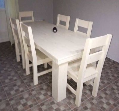 ➤Ціна 28 300 грн UAH Купити Комплект обідній стіл 120х80+ стільці 6 шт дерев'яні під старовину➤Білий ➤Комплект - стол стул лавки➤МЕКО➤0222МЕКО1 фото