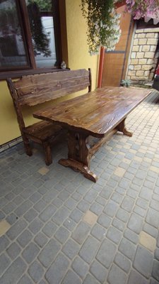 ➤Цена 16 600 грн UAH Купить Комплект стол нераскладной 120х80 с лавкой деревянный под старину ➤Горіх ➤Комплект - стол стул лавки➤МЕКО➤0235МЕКО1 фото