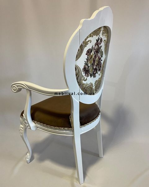 ➤Ціна 10 320 грн  Купити Белый стул деревянный с подлокотниками Натан обивка бархат коричневый➤Білий ➤Стул с подлокотниками деревянный ➤Агросвит ФК➤6601897ПЛМ фото